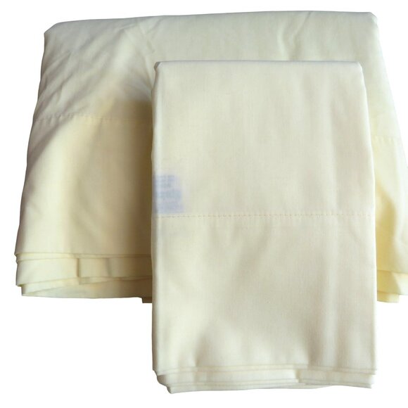 Vintage 70s Springmaid Full 1 Flat 2 Pillowcases Bright Yellow No Iron Percale - Picture 2 of 8